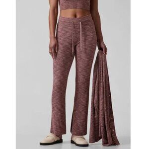 Athleta Women's Revolve Pants Tawny Rose Ribbed Knit Yoga Stretch Flare M